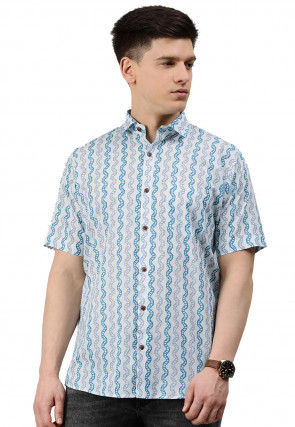 Printed Cotton Shirt in Off White