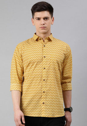 Printed Cotton Shirt in Yellow