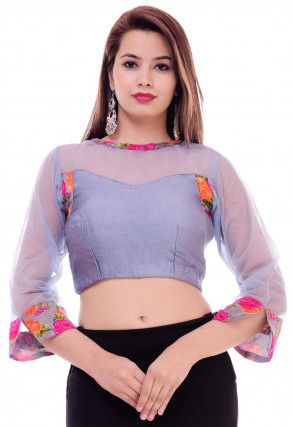 Printed Cotton Silk Blouse in Grey
