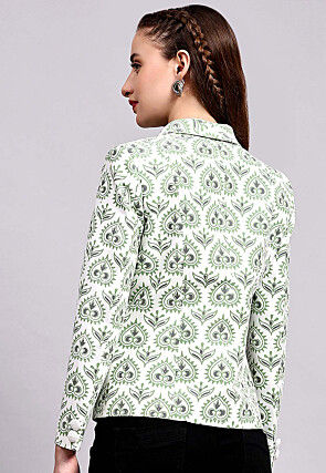 Printed Cotton Silk Jacket in Off White