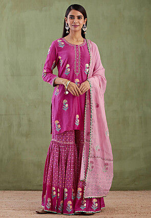 Printed Cotton Silk Pakistani Suit in Magenta