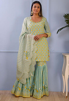 Printed Cotton Silk Pakistani Suit in Pastel Green