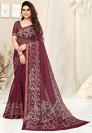 Printed Cotton Silk Saree in Maroon