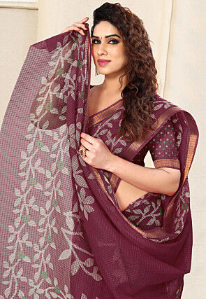 Printed Cotton Silk Saree in Maroon