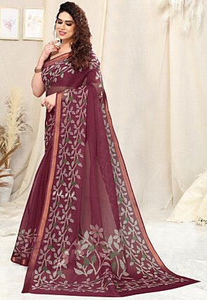 Printed Cotton Silk Saree in Maroon