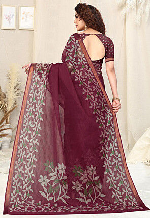 Printed Cotton Silk Saree in Maroon