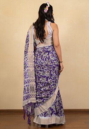 Printed Cotton Silk Saree in Purple