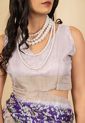 Printed Cotton Silk Saree in Purple