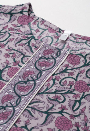 Printed Cotton Straight Kurta in Dusty Purple