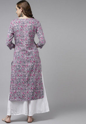 Printed Cotton Straight Kurta in Dusty Purple
