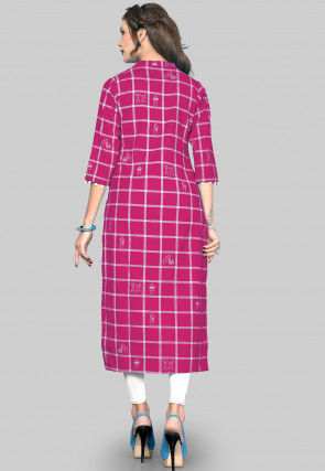 Printed Cotton Straight Kurta in Fuchsia