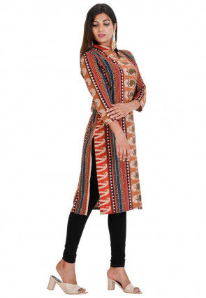 Printed Cotton Straight Kurta in Multicolor