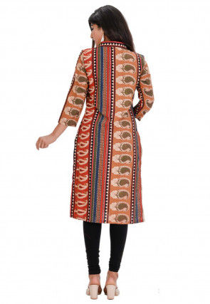 Printed Cotton Straight Kurta in Multicolor