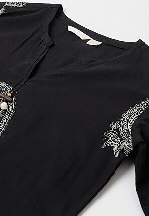 Printed Cotton Straight Kurta Set in Black