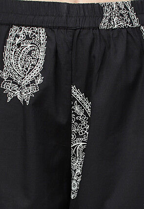 Printed Cotton Straight Kurta Set in Black