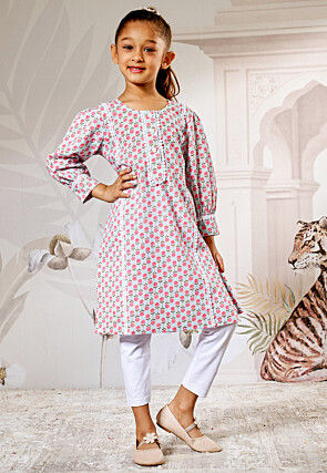 Printed Cotton Straight Kurta Set in Sky Blue
