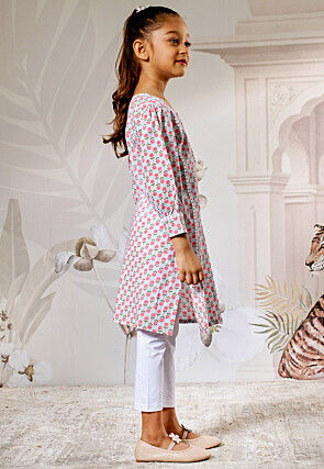 Printed Cotton Straight Kurta Set in Sky Blue
