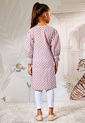 Printed Cotton Straight Kurta Set in Sky Blue