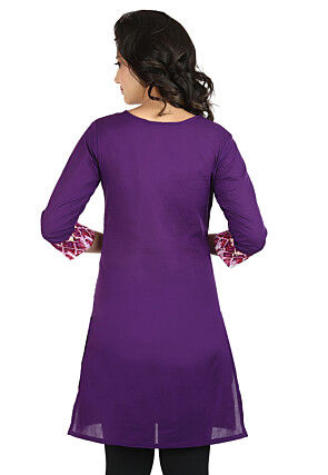 Printed Cotton Straight Kurti in Purple
