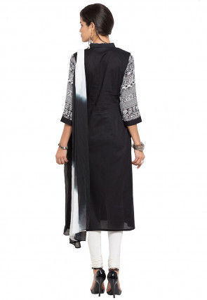 Printed Cotton Straight Suit in Black