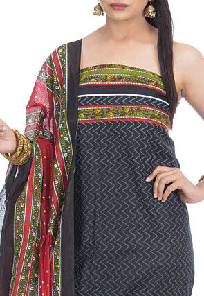 Printed Cotton Straight Suit in Black