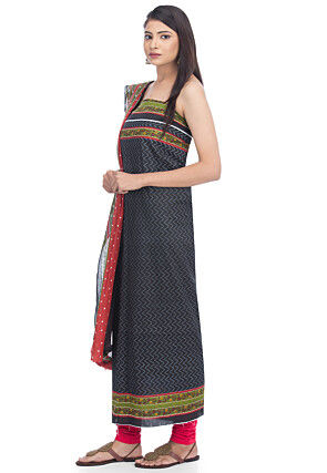 Printed Cotton Straight Suit in Black