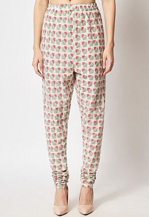 Printed Cotton Straight Suit in Light Beige