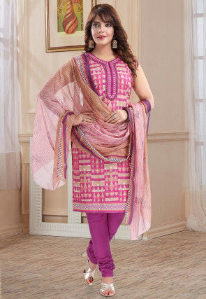 Printed Cotton Straight Suit in Light Purple
