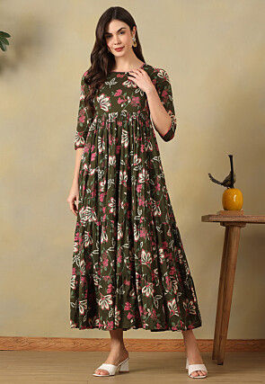 indian long cotton dresses Hand Block Printed Cotton Dress: Indian Long Gown Tunic Summer Dress
