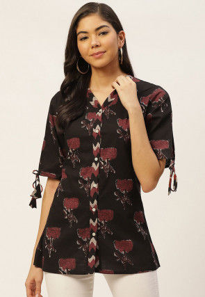 Printed Cotton Top in Black