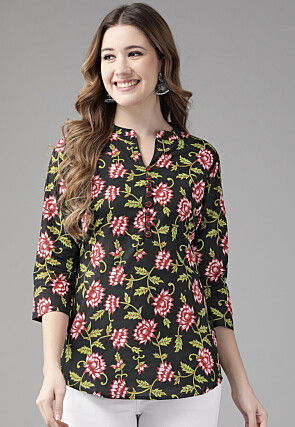 Printed Cotton Top in Black