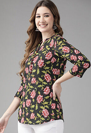 Printed Cotton Top in Black