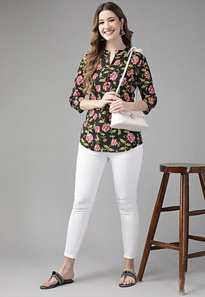 Printed Cotton Top in Black
