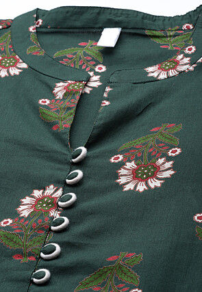Printed Cotton Top in Dark Green
