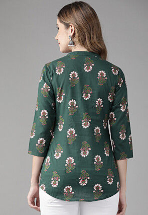 Printed Cotton Top in Dark Green