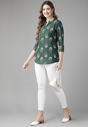 Printed Cotton Top in Dark Green