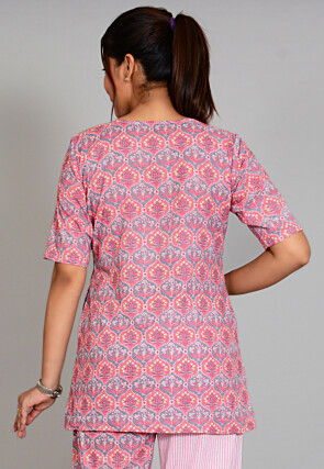 Printed  Cotton Top in Grey and Pink