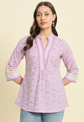 Printed Cotton Top in Light Purple