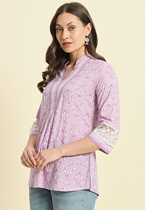 Printed Cotton Top in Light Purple
