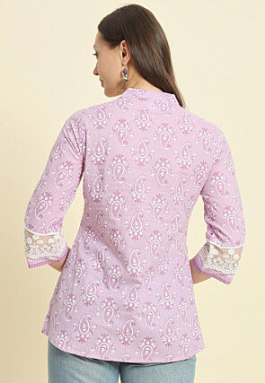 Printed Cotton Top in Light Purple