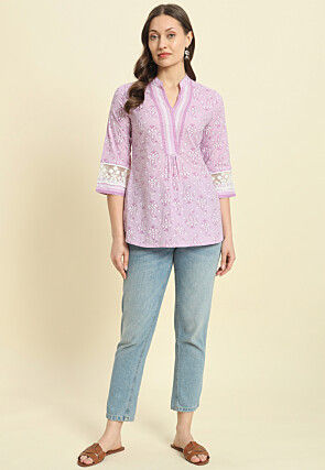 Printed Cotton Top in Light Purple