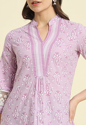 Printed Cotton Top in Light Purple