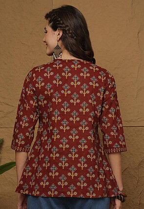 Printed Cotton Top in Maroon
