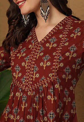 Printed Cotton Top in Maroon