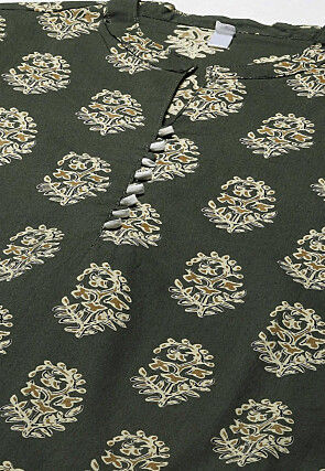 Printed Cotton Top in Olive Green