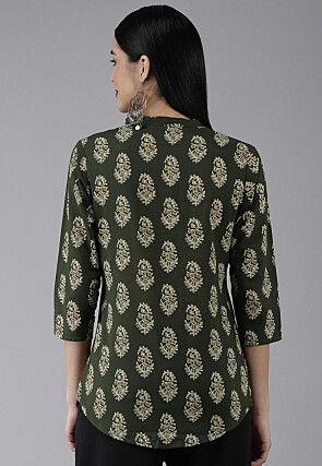 Printed Cotton Top in Olive Green
