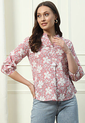 Printed Cotton Top in Pink