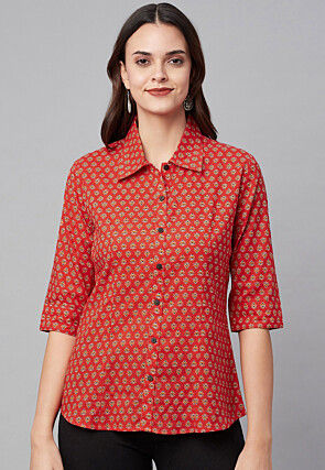 Printed Cotton Top in Red