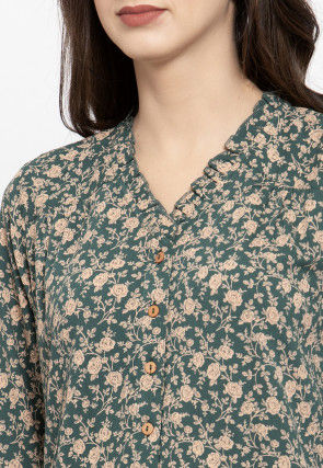 Printed Crepe Top in Teal Green