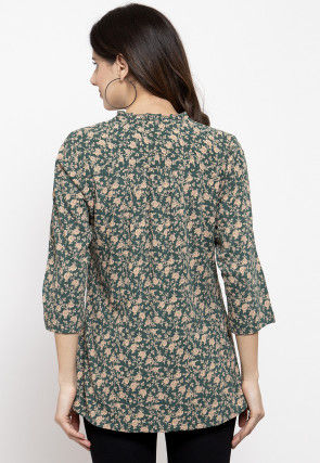 Printed Crepe Top in Teal Green